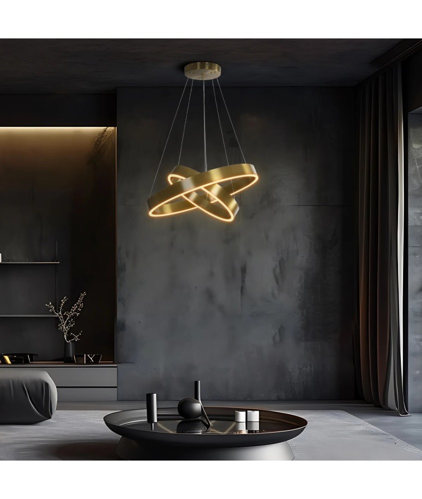 kelvo® VENOM 61187-DECO Μοντέρνο Κρεμαστό Φωτιστικό Οροφής LED 75W 8818lm 120° AC 220-240V IP20 Ρυθμιζόμενο Λευκό CCT με Χειριστήριο από 2700K έως 6000K Dimmable - Lumileds SMD Chip - Χρυσό Βούρτσας - Μ60 x Π60 x Υ40cm - 3 Χρόνια Εγγύηση